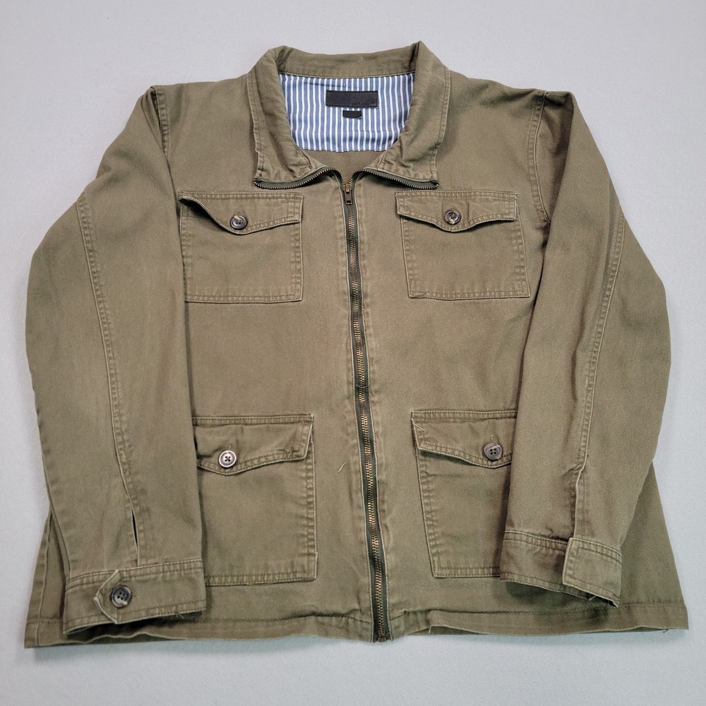 Craft + Flow Mens Medium Olive Green Full Zip Utility Field Jacket Cargo Pocket